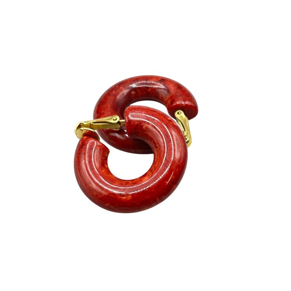 Vintage Red Bakelite Hoops earrings Clip On Vintage Early Plastic